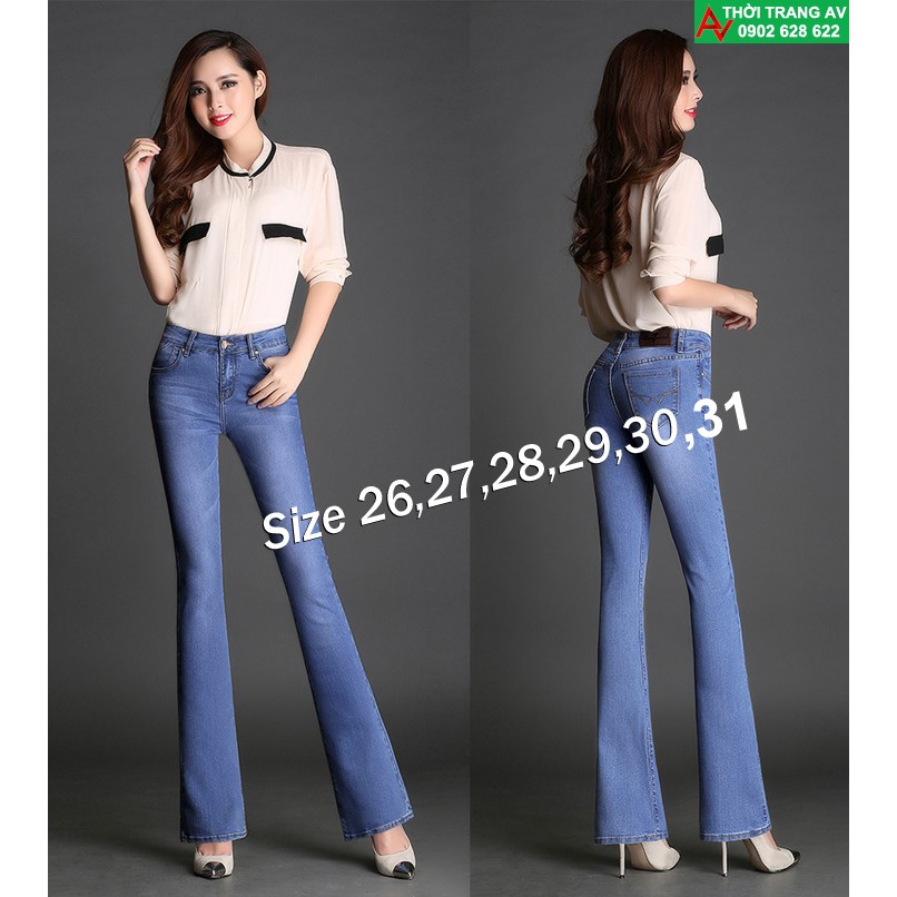 Quần jean nữ lưng cao xanh lợt wash nhẹ 2 bên cực xinh - AV5395