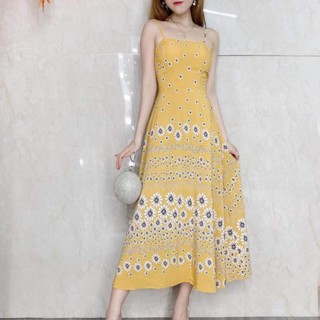 Đầm Maxi Đi Biển, Váy 2 Dây Hoa Cúc Hở Lưng Có Mút Ngực ANLY078