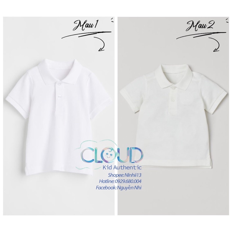 Áo polo trắng cho bé HM UK/KR chính hãng size từ 4-6m đến 3-4y