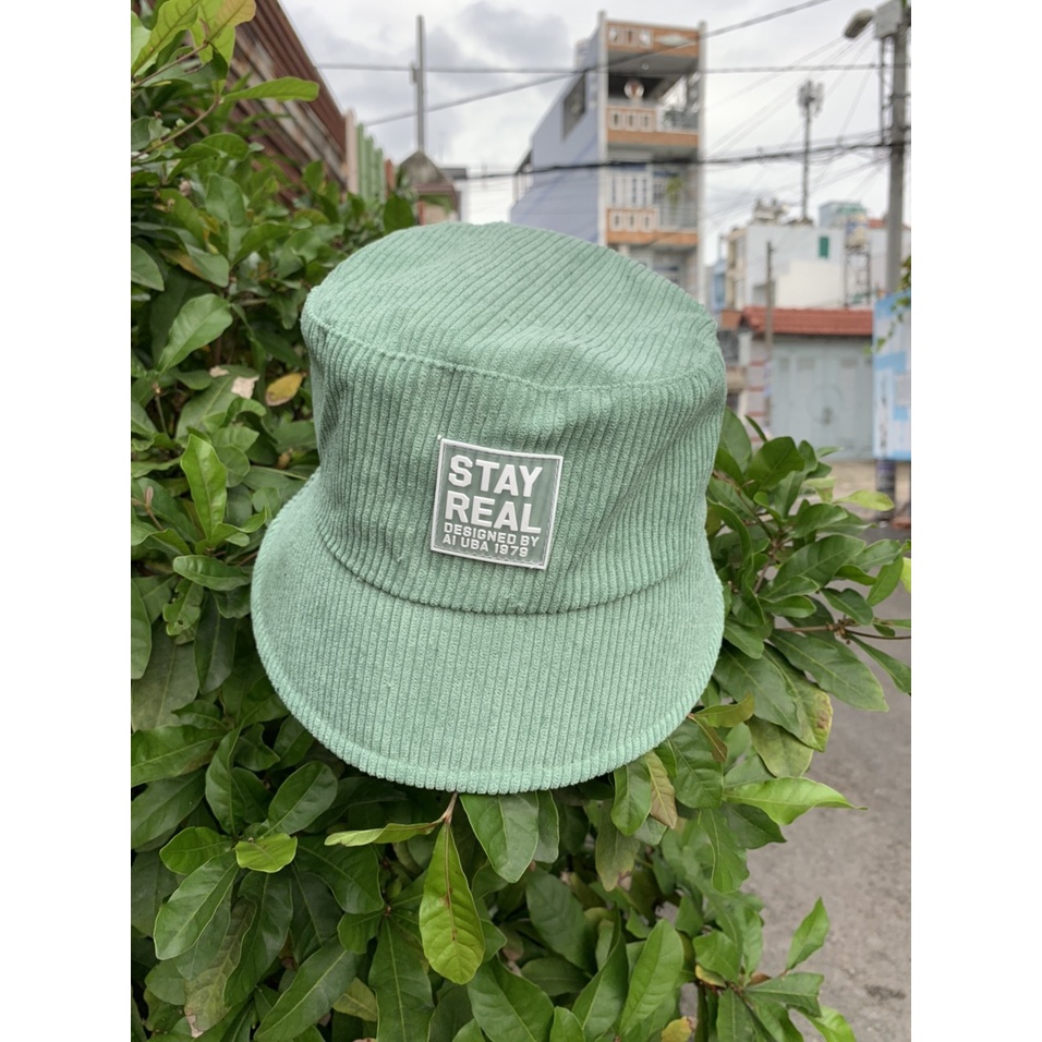 Mũ bucket vành cụp ❤️ Nón tai bèo thêu tem STAY REAL chất nhung tăm cao cấp form unisex nam nữ mm1