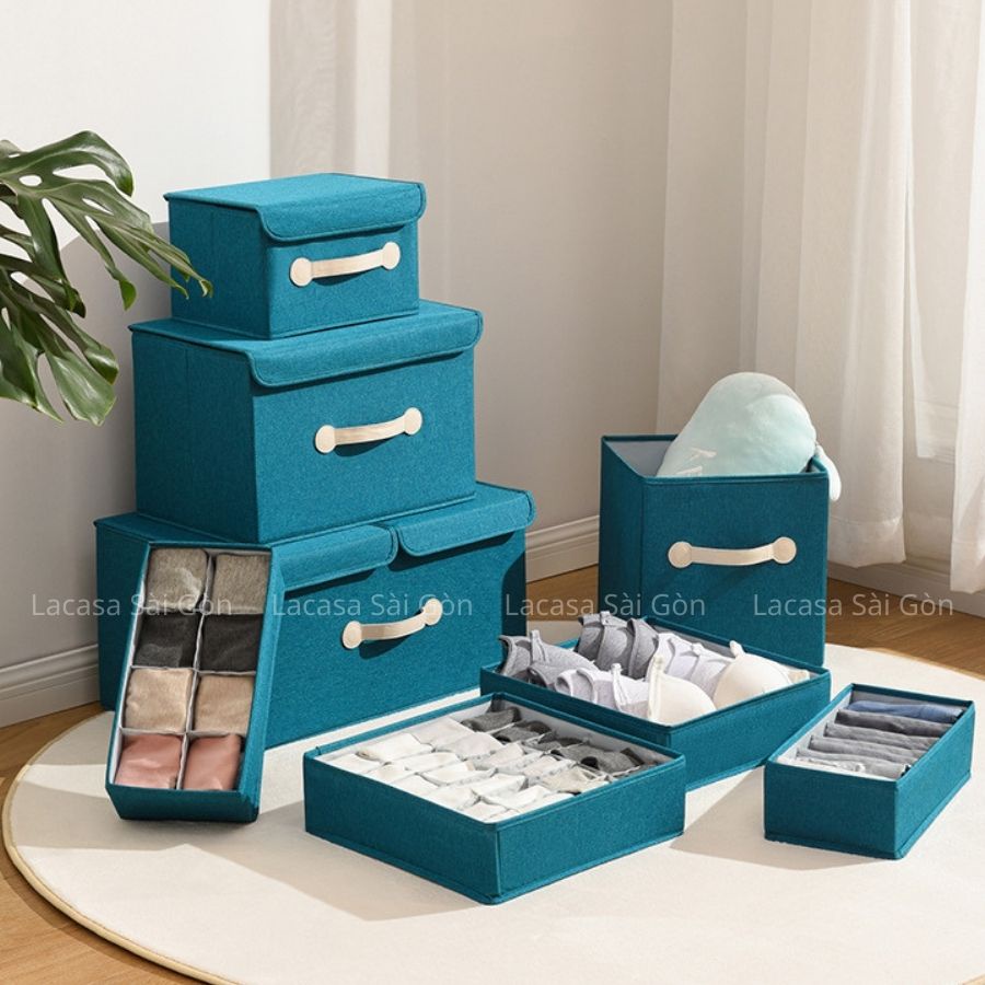 Hộp lưu trữ vải xếp gọn có nắp cao cấp - Foldable fabric storage box household wardrobe clothes storage box with lid