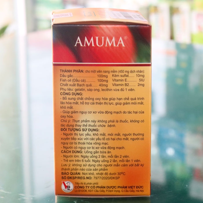 Dầu gấc Plus Amuma – Hỗ trợ bổ sung Omega 3 giúp sáng mắt, tăng cường thị lực (Hộp 60 viên)