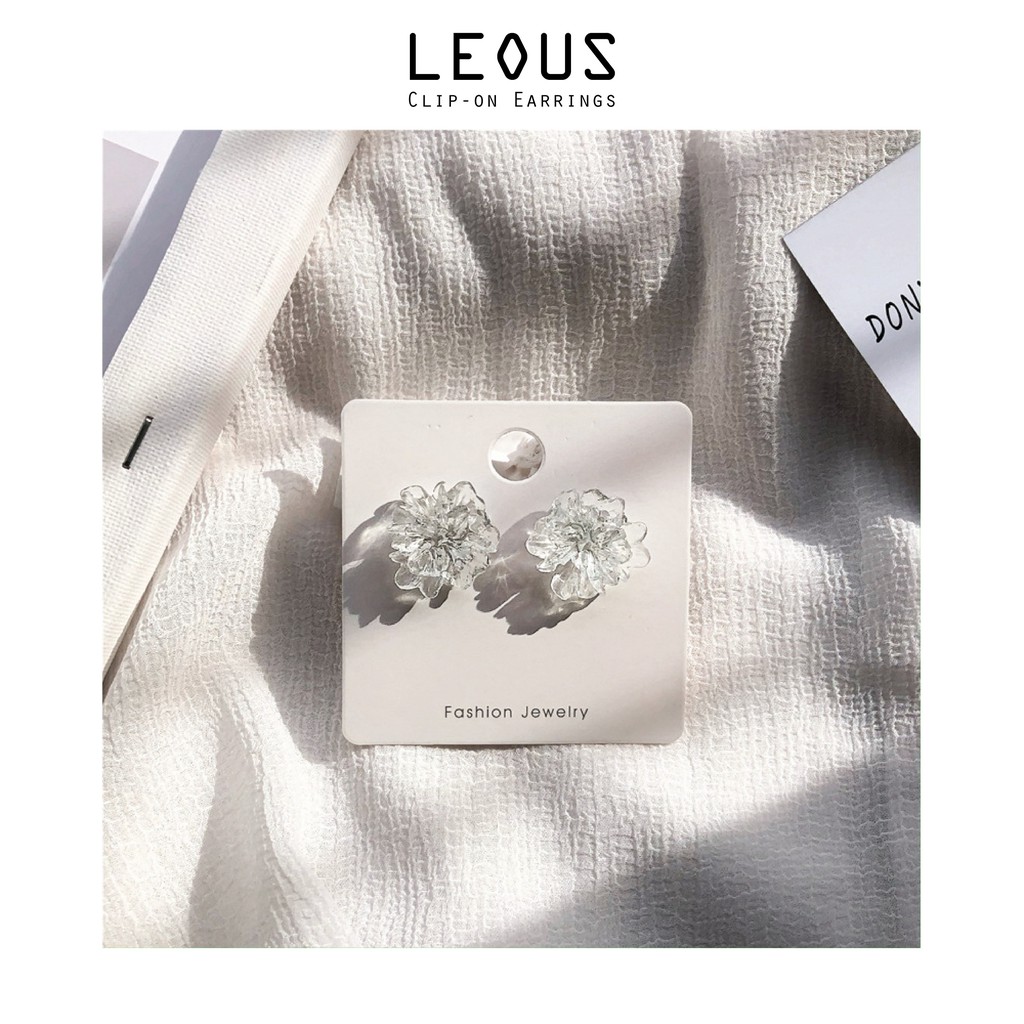 Khuyên tai kẹp không bấm lỗ chốt cố định K083 bằng hợp kim mạ bạc hình bông hoa dáng ngắn Leous Accessories