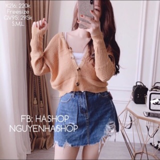 Áo khoác len cardigan cài khuy cổ V trước V sau