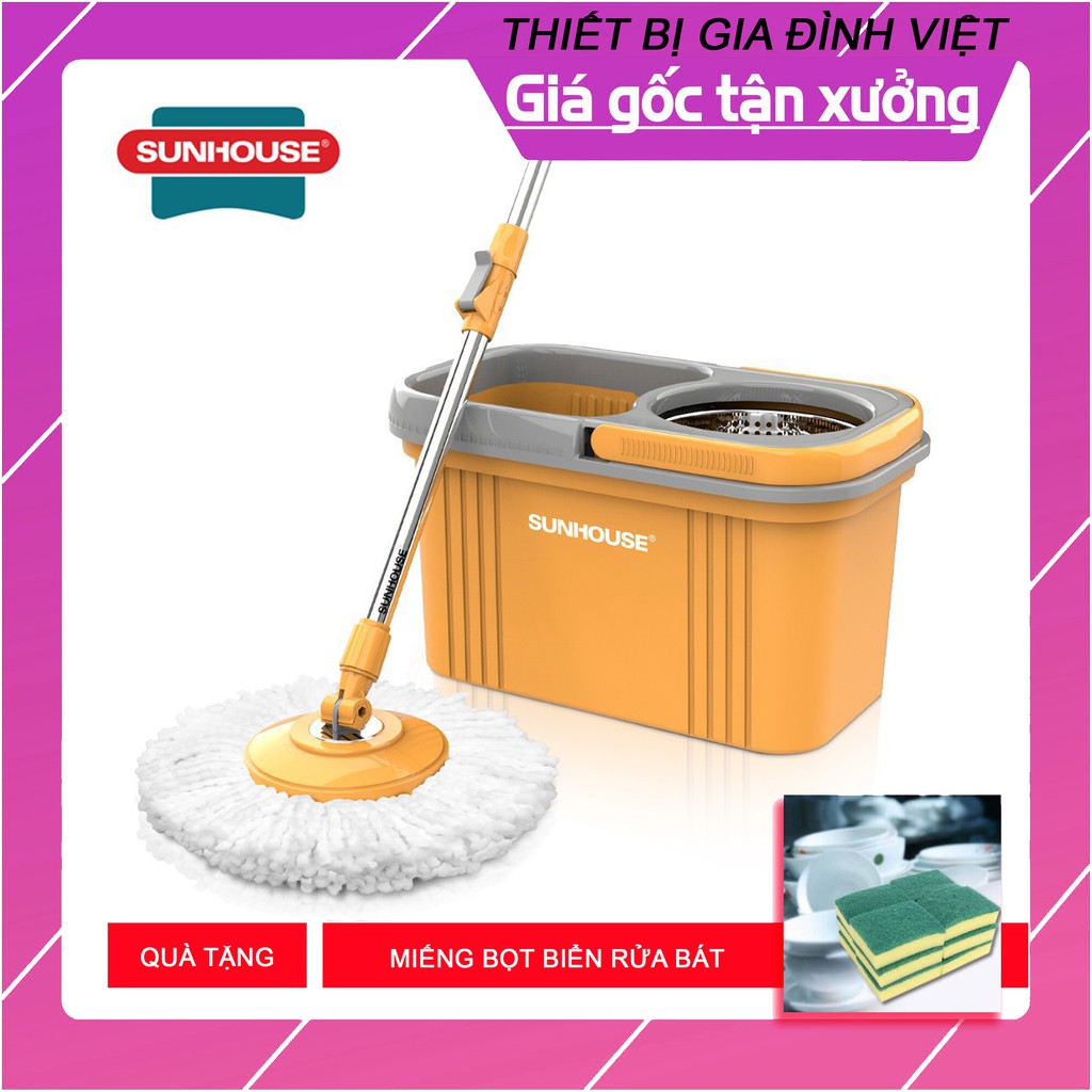 CÂY LAU NHÀ KÈM THÙNG XOAY 360 ĐỘ SUNHOUSE HAPPYTIME KS-CL350P + Tặng miếng rửa bát bọt biển