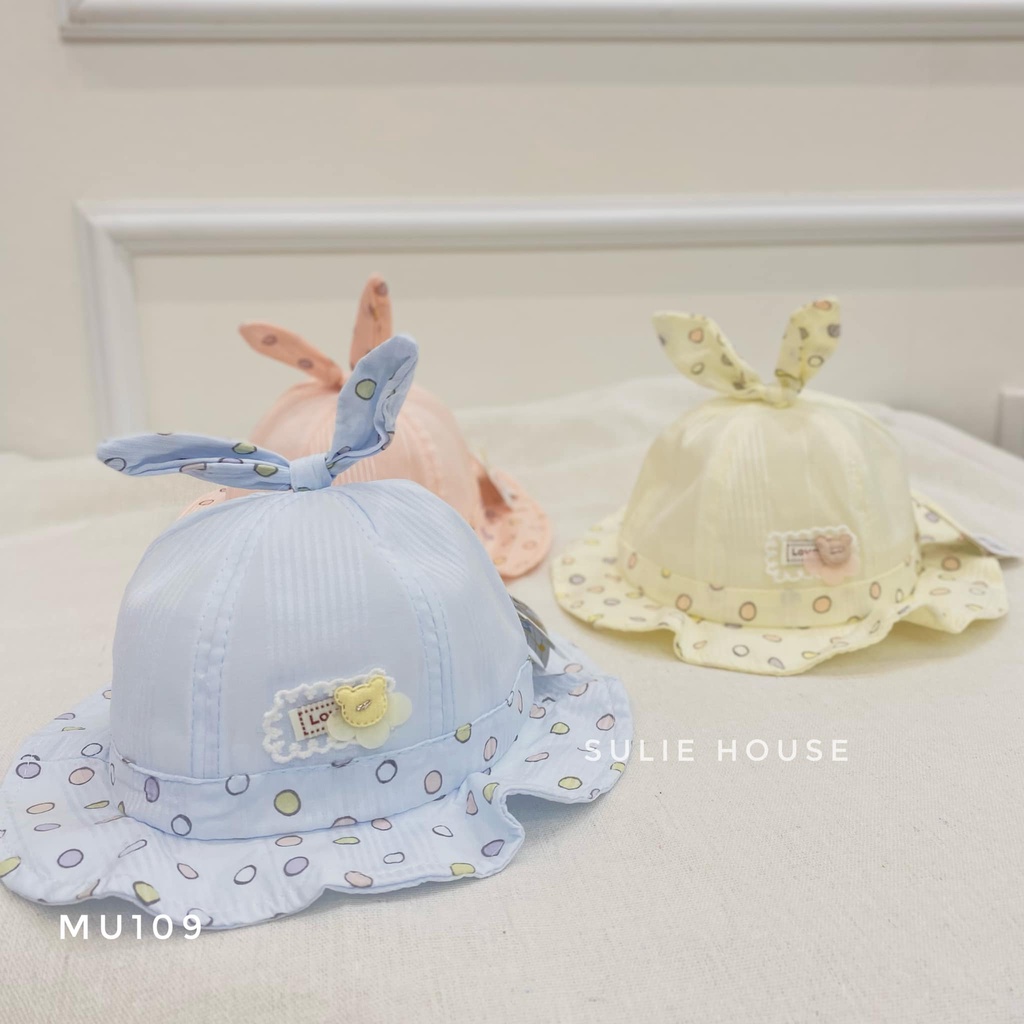 Mũ rộng vành tai thỏ chấm bi - MU109