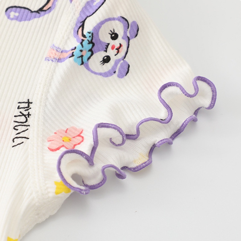 Bộ Đồ Ngủ Tay Ngắn + Quần short Bằng  Nguyên Chất In Họa Tiết Hoạt Hình Phong Cách Hàn Quốc Dễ Thương Dành Cho Bé Gái 1-7 Tuổi