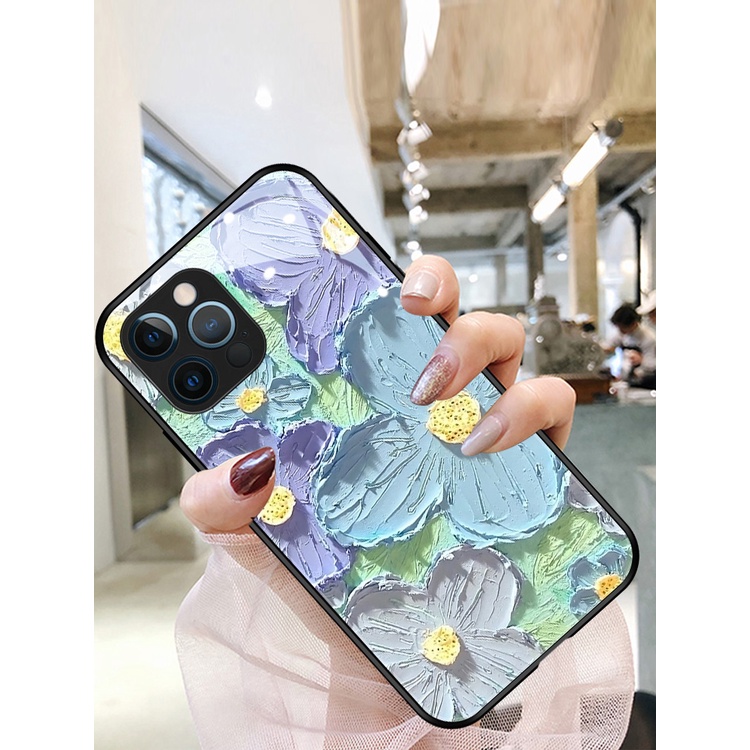 Ốp Điện Thoại Kính Cường Lực In Hình Hoa Cho iPhone 13 Pro max XR XS max 11 12 MINI 6 6s plus 7 8 XR X