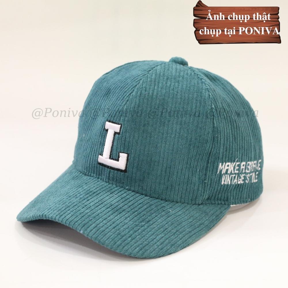 Mũ lưỡi trai ❤️ Nón kết thêu chữ L chất nhung tăm form unisex phong cách Ulzzang Thời trang PONIVA siêu hot