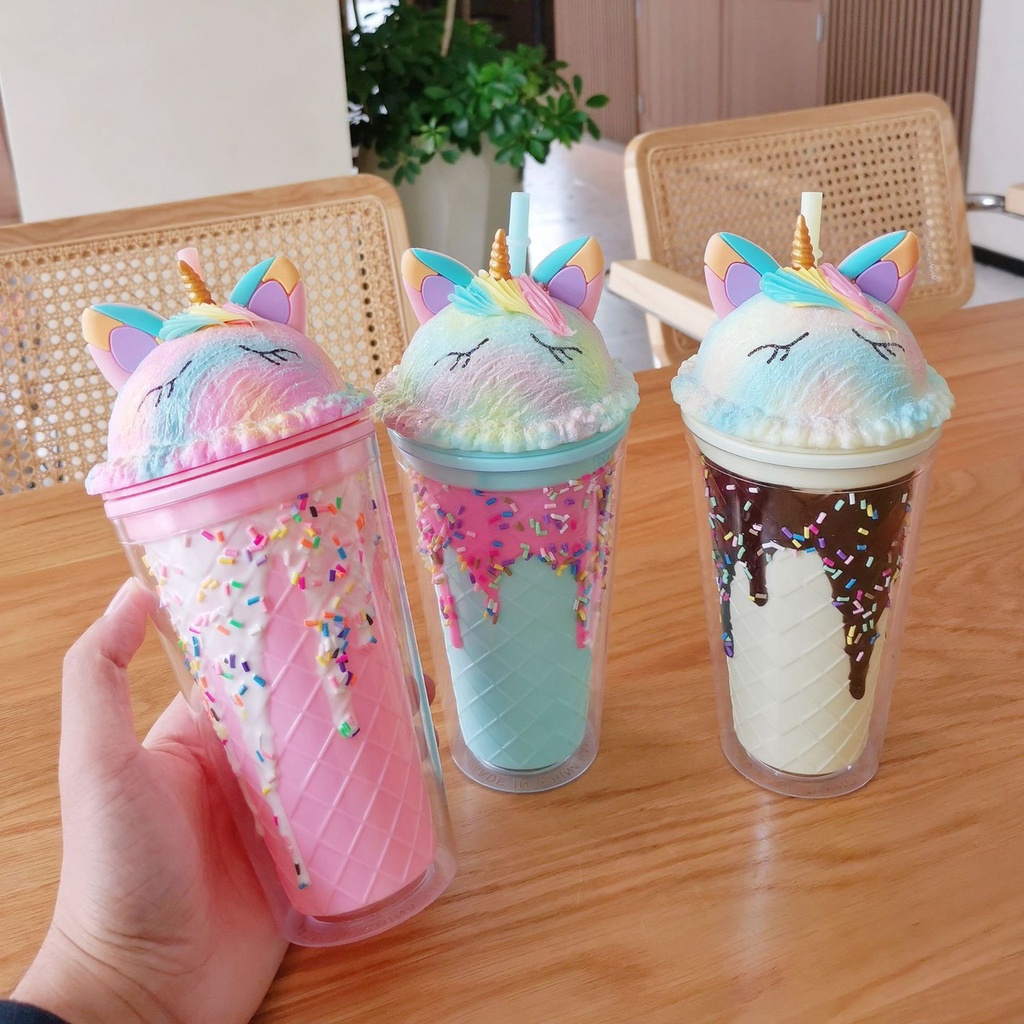 Ly uống nước dễ thương cute cho bé, cốc đựng nước có nắp đậy và ống hút họa tiết dễ thương - MH: L11