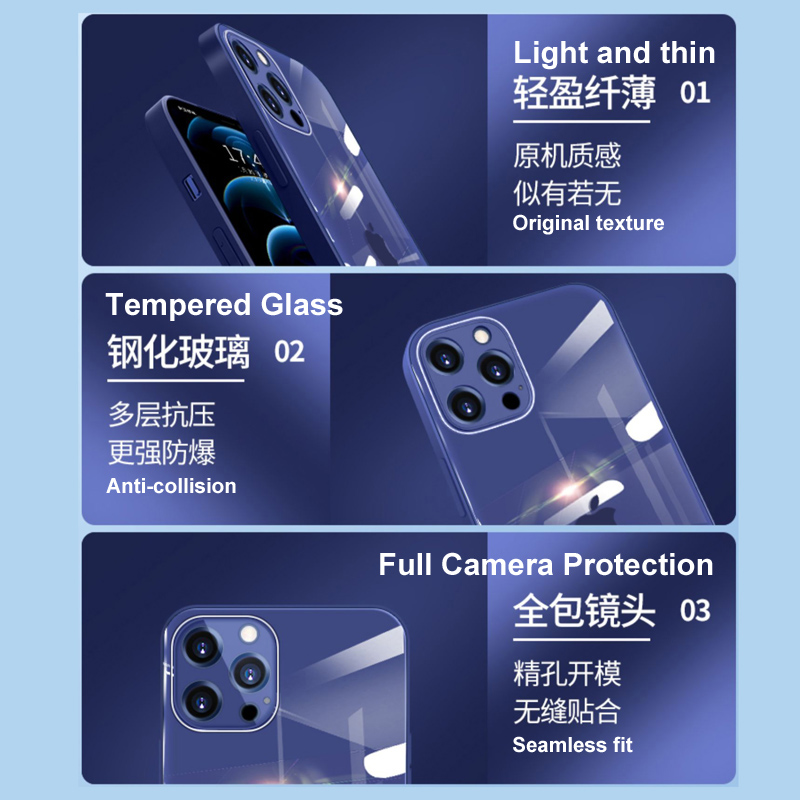 9H Chống sốc cứng Kính cường lực Vỏ silicone lỏng Đối với iPhone 12 11 Pro Max Mini X XR XS Max 7 8 Plus Vỏ bọc Vỏ hộp bảo vệ máy ảnh