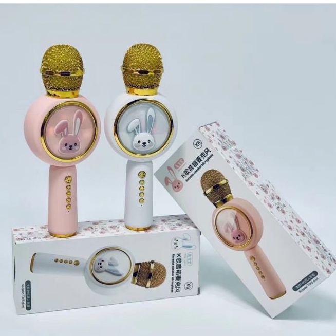 Micro Bluetooth Không Dây karaoke Kèm Loa X6 Hình Thỏ Đáng Yêu đèn led nhấp nháy Âm Thanh Trầm Ấm Hát Hay Bắt Gịong Tốt