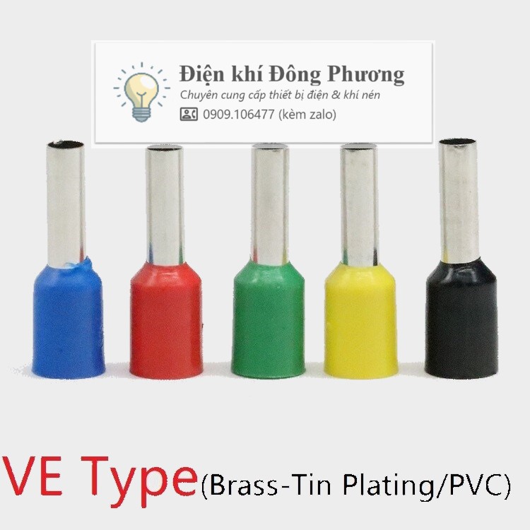 Túi 100 cái đầu cos pin rỗng, cos pin E, pin thông dùng cho dây điện từ 0.5mm2 - 10mm2