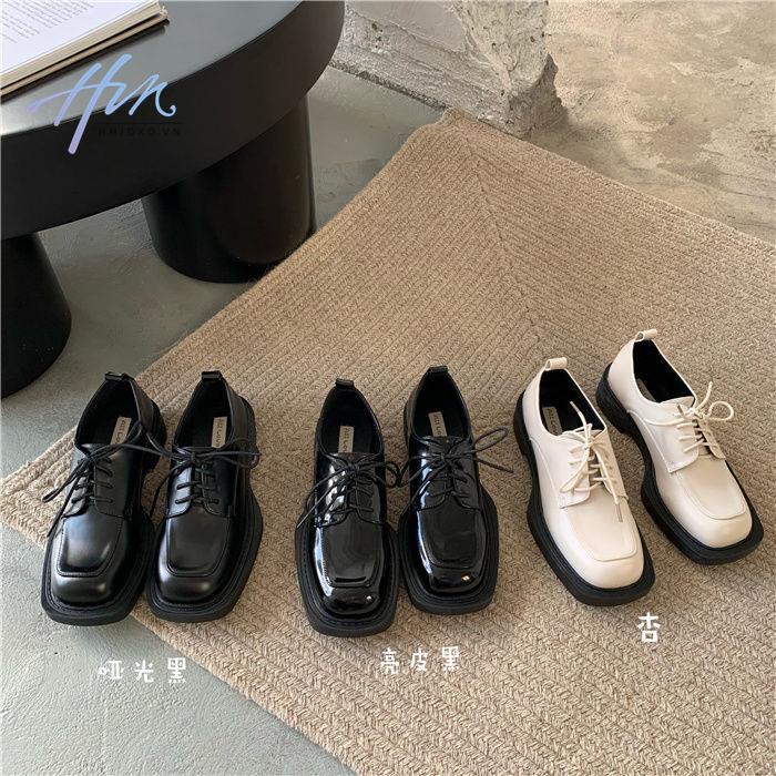 Giày Da Mũi Vuông Cột Dây Phong Cách Anh Quốc Thời Trang 2022 Cho Nữ