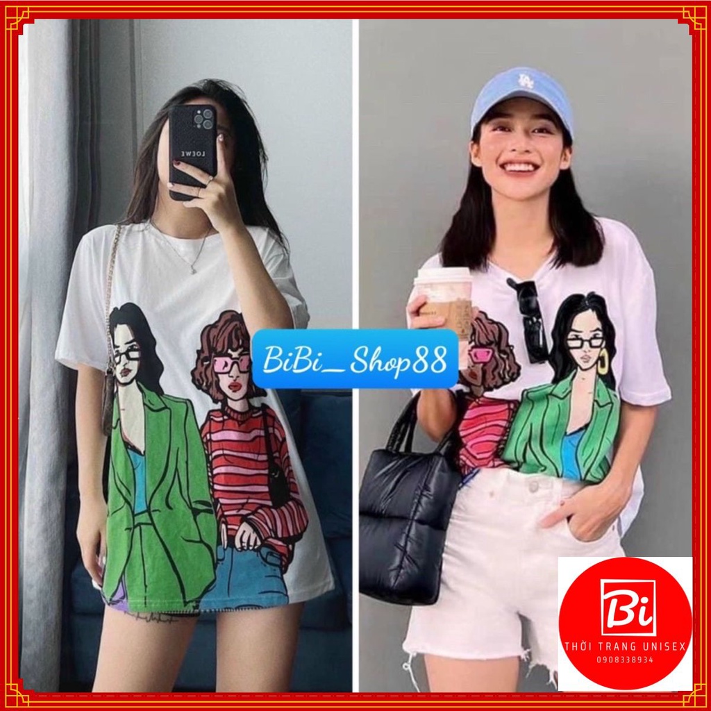 AT23_Áo Thun Nữ Phom Rộng Tay lỡ in 2 Cô Gái Hot Trend_Chất Cotton Nhập Cực Xịn Không Xù Lông