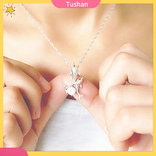 TUSH_Cute Silver Plated Double Dolphins Pendant Charm Chain Necklace Lady Jewelry