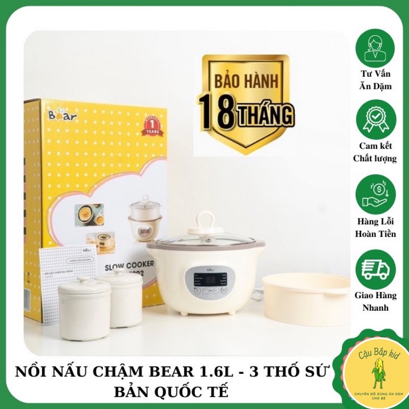 NỒI NẤU CHÁO CHẬM BEAR 1.6lit,🔥BẢN QUỐC TẾ🔥 💢BÁN HÒA VỐN LẤY ĐÁNH GIÁ💢‼️ NỒI NINH HẦM ĐA NĂNG CHƯNG CÁCH THỦY CHO BÉ CBK