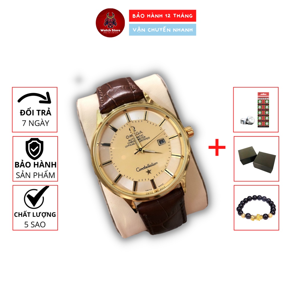 Đồng Hồ Nam Omega Dây Da Size 40mm Mặt Bát Quái Siêu Sang Trọng - Chống Nước 3ATM