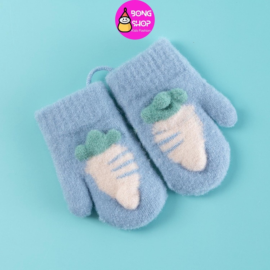 Găng tay nhung bên trong lót lông mềm mịn hình hoa quả dê thương cho bé 1- 2t
