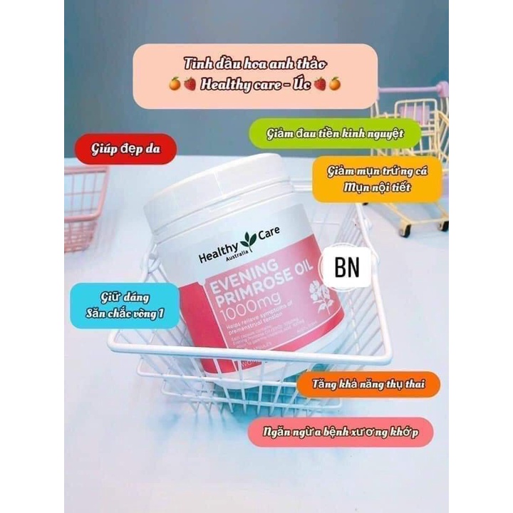Tinh dầu hoa anh thảo Healthy Care Evening Primrose Oil 1000mg 200 viên cải thiện sinh lý nữ BeautiMax