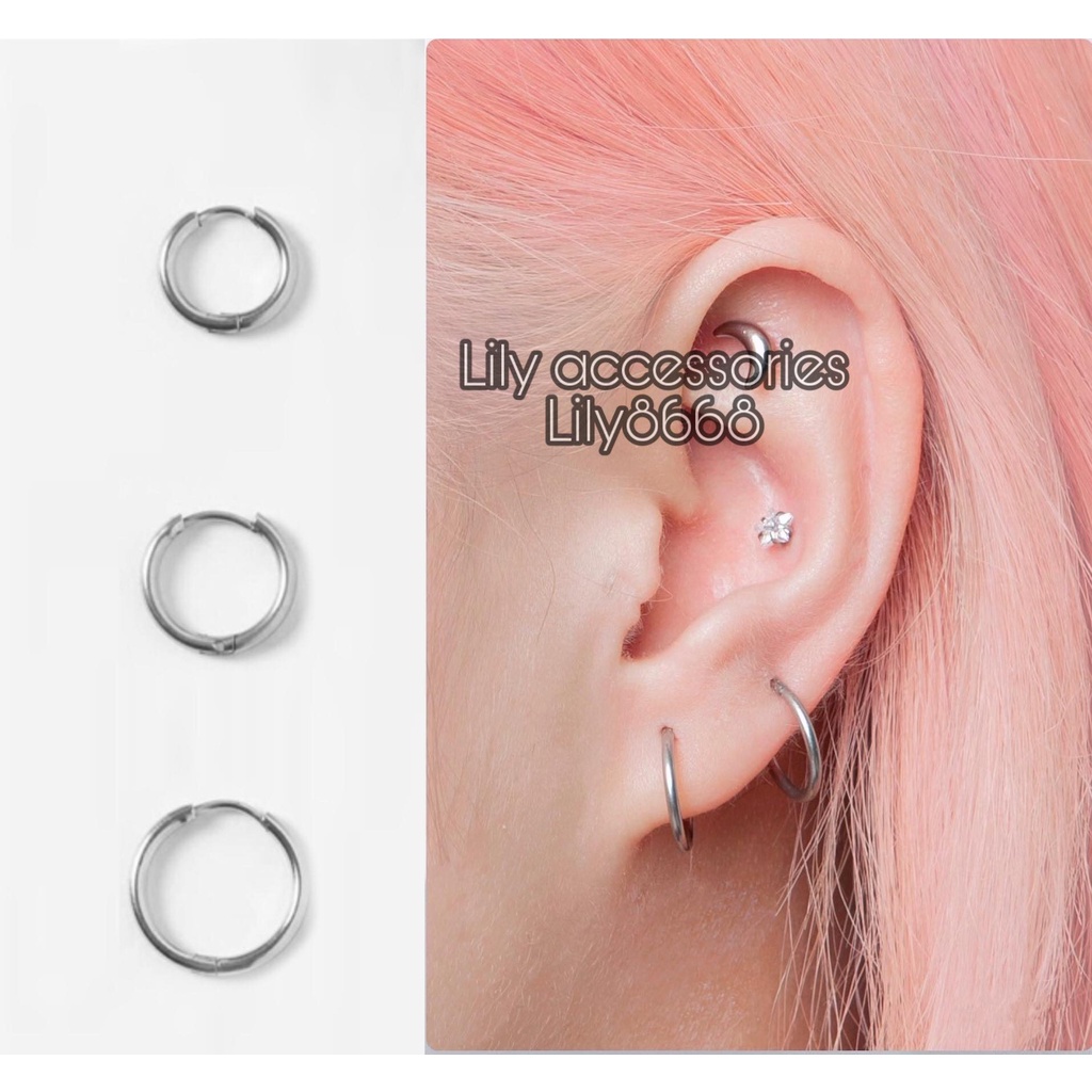 Classic Hoop Earring khuyên tai bông tai titan tròn mỏng không gỉ không đen không dị ứng nam nữ unisex