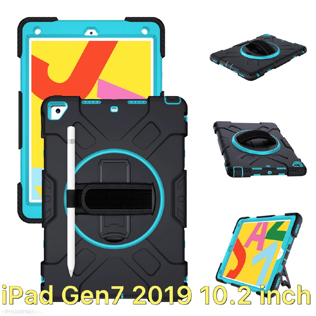 Ốp chống sốc cầm tay xoay 360 độ có chân chống, dây cài bút Apple Pencil 1 cho iPad Gen 7 2019 10.2 / Gen 8 2020 10.2in