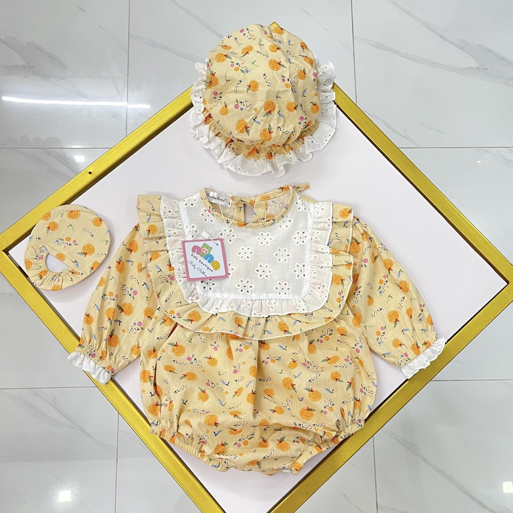 Bodysuit cho bé Nina Kids Boutique Body sơ sinh bé gái 0 24 tháng Kèm nón và giày vải