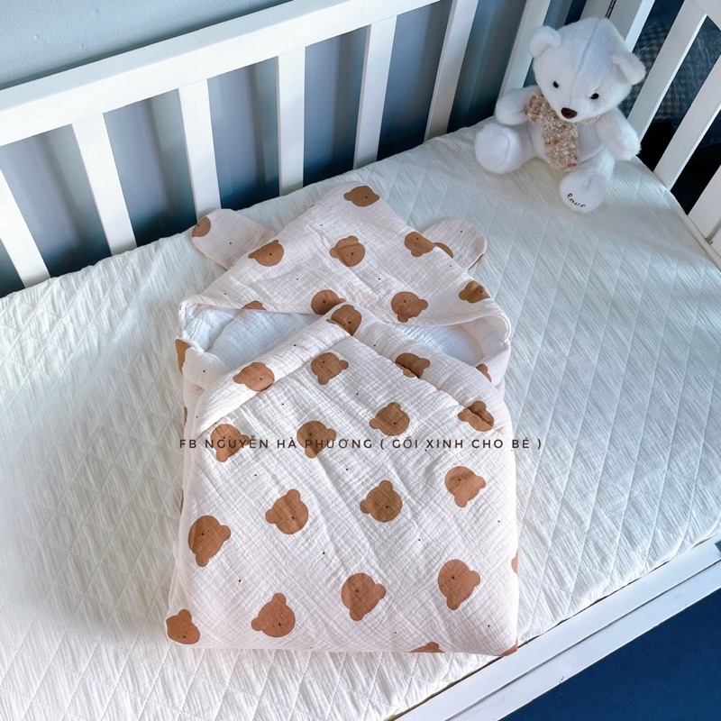 Khăn ủ choàng xô muslin chần bông cho bé
