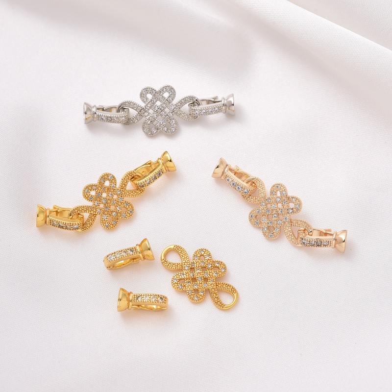 Khóa Cài Thắt Nút Bằng Đồng Mạ Vàng 14K Đính Đá Zircon Phong Cách Trung Hoa Tự Làm Vòng Tay / Dây Chuyền Thủ