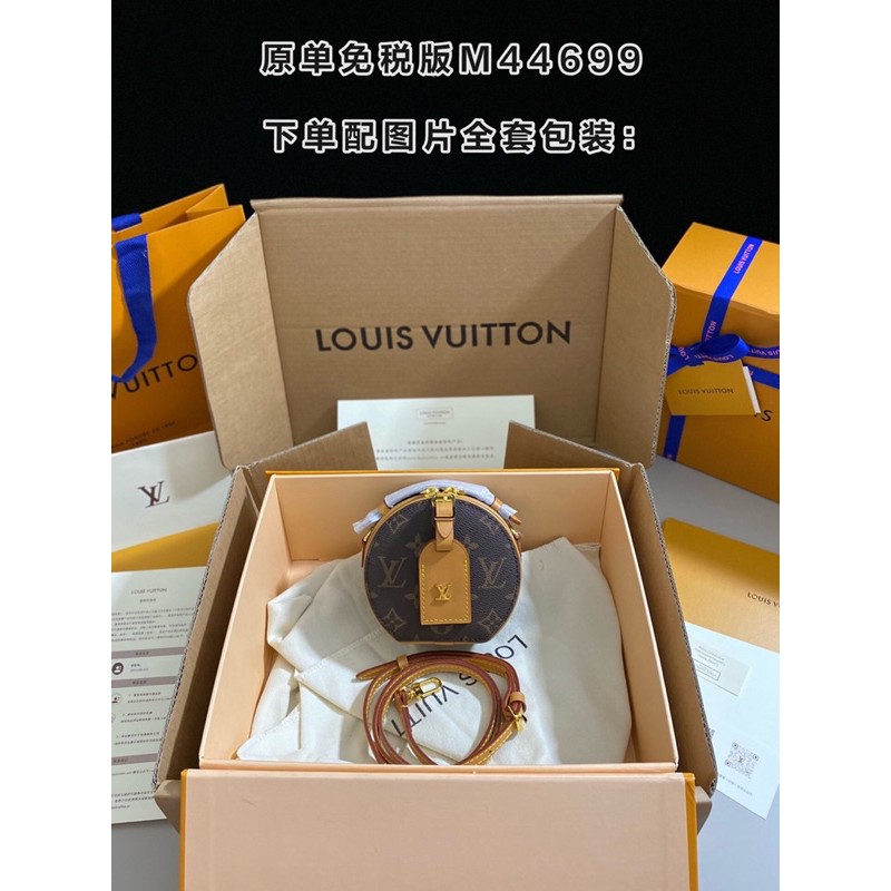 túi xách tay mini dáng hộp tròn da in logo có dây đeo chéo louis vuitton LV