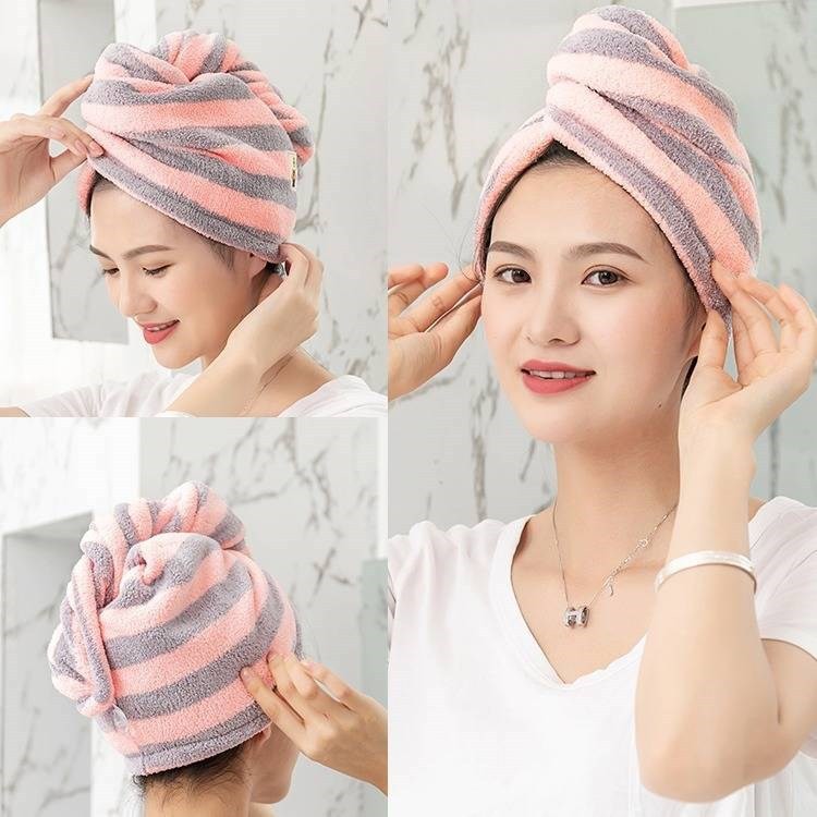 Khăn Cotton Quấn Tóc Cực Nhanh, Khô Tóc Siêu Tốc -Loại 1 cao cấp (Tặng cột tóc đính hạt)