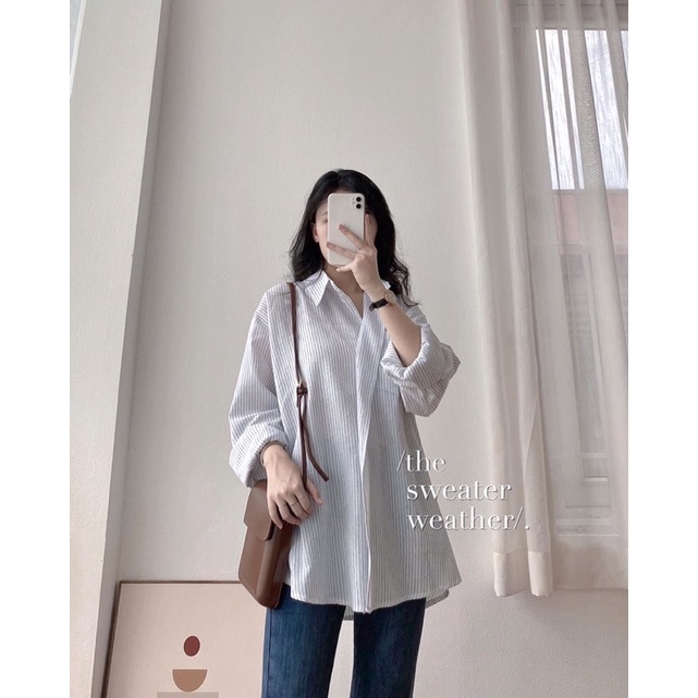 Áo sơ mi thô KẺ SỌC 1 CÚC VẠT CHÉO, áo sơ mi sọc dọc dáng rộng ( Ảnh thật )