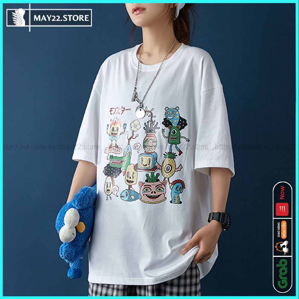 Áo thun form rộng tay lỡ nữ chất cotton xuất Hàn Alien cực cute cho ngày hè - May22