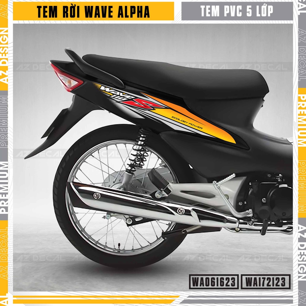 Tem Chế Xe Wave Alpha 110 100 Mẫu Chữ S Cách Điệu | WA23 | Decal Rời Dán Xe Máy Wave A Chống Bay Màu, Chống Thấm Nước