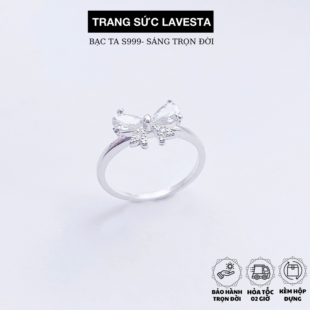 Nhẫn nữ bạc ta S999 nguyên chất đính đá pha lê hình nơ SUN560 Lavesta