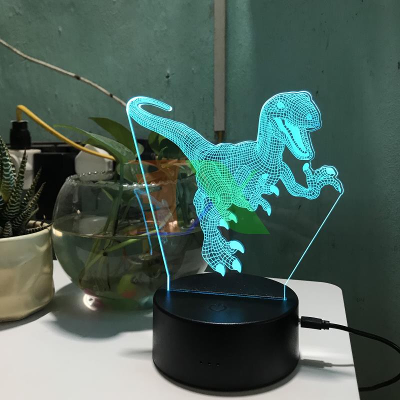 Đèn ngủ, đèn trang trí Led 3D, Đèn ngủ 7 màu mini hình Khủng Long Raptor