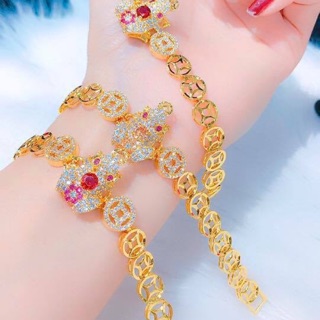 Lắc tay nữ kiểu cóc ngậm đồng tiền cao cấp dát vàng 18k