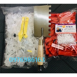 Bộ ke cân bằng ốp lát gạch gồm 1 bay răng cưa cán gỗ 1 kìm bấm và 1kg ke cân bằng gồm nêm và móc