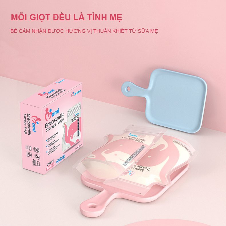 Túi trữ sữa MamiCare 250ml TẶNG 1 Bút  dạ dầu ghi thông tin, chất liệu an toàn, vòi rót tiện dụng,- Soleil shop