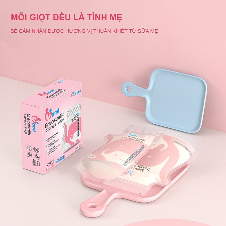 Túi trữ sữa MamiCare 250ml, KICHI (TẶNG 1 Bút  dạ dầu ghi thông tin), chất liệu an toàn, vòi rót tiện dụng,- Soleil shop