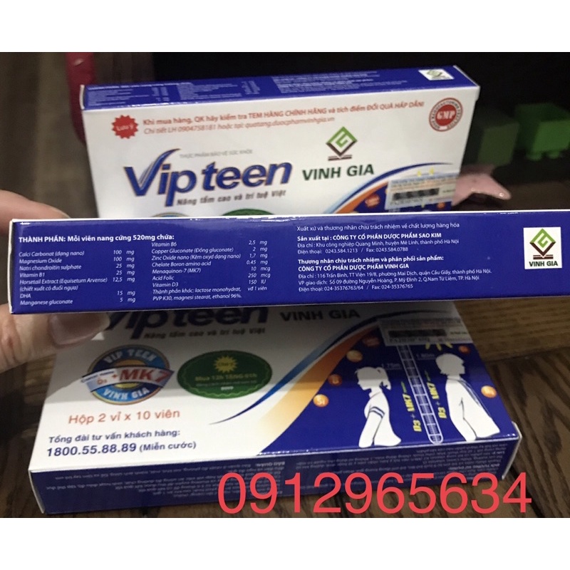 Viên Uống VIPTEEN Hỗ Trợ Phát Triển Chiều Cao Bổ Sung Canxi Giúp Xương Chắc Khỏe Cho Trẻ chính hãng hiệu quả