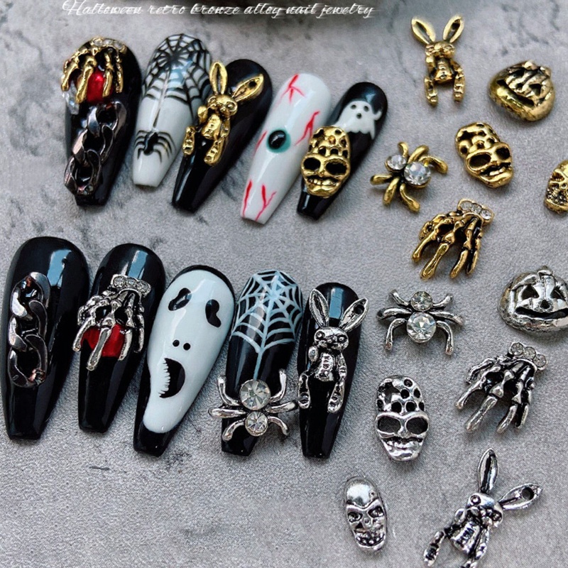 Set 60 Phụ Kiện Hạt 3D Trang Trí Móng Tay Phong Cách Halloween Độc Đáo