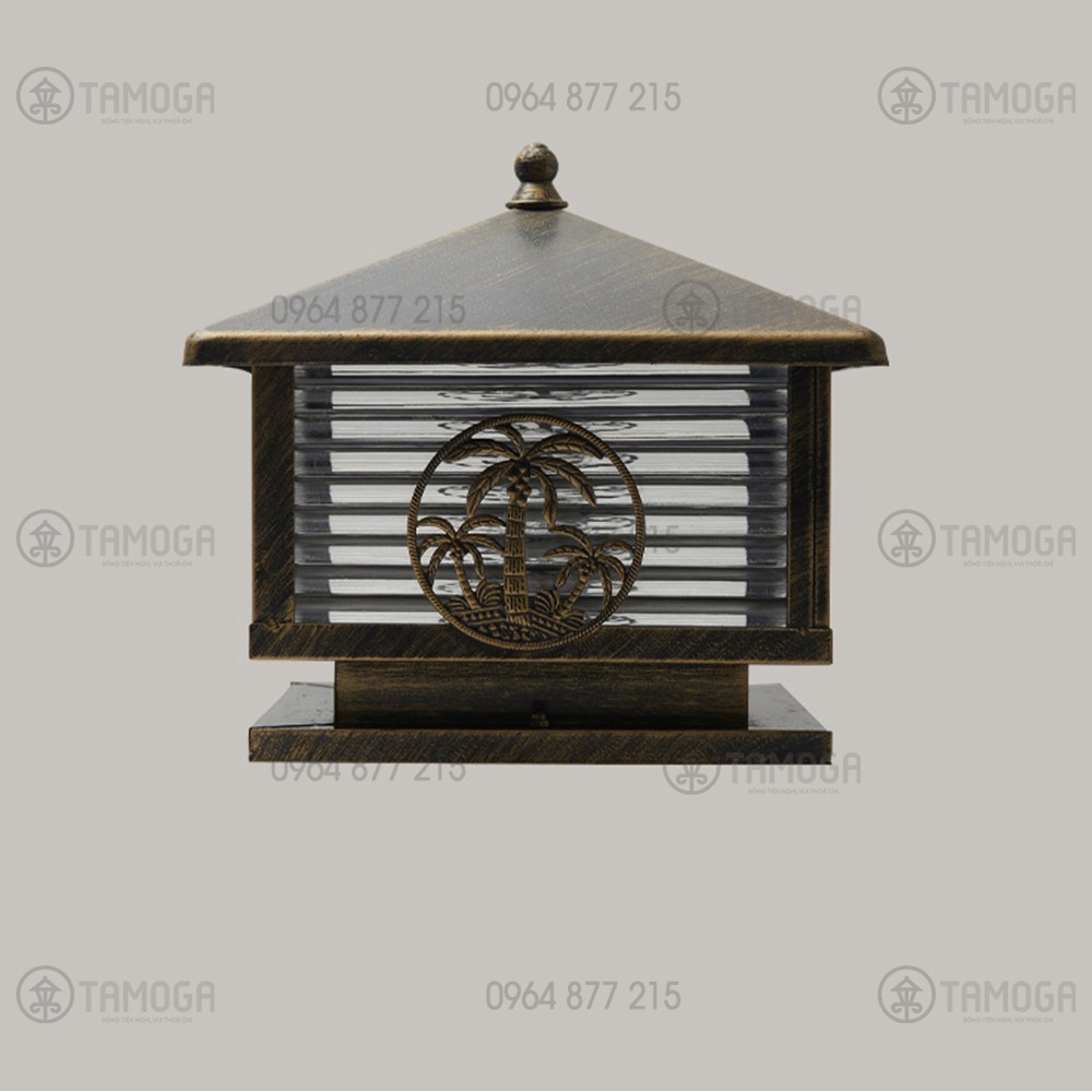 Đèn trụ cổng cây dừa 400mm Vuông Nhôm cao cấp TC 7007