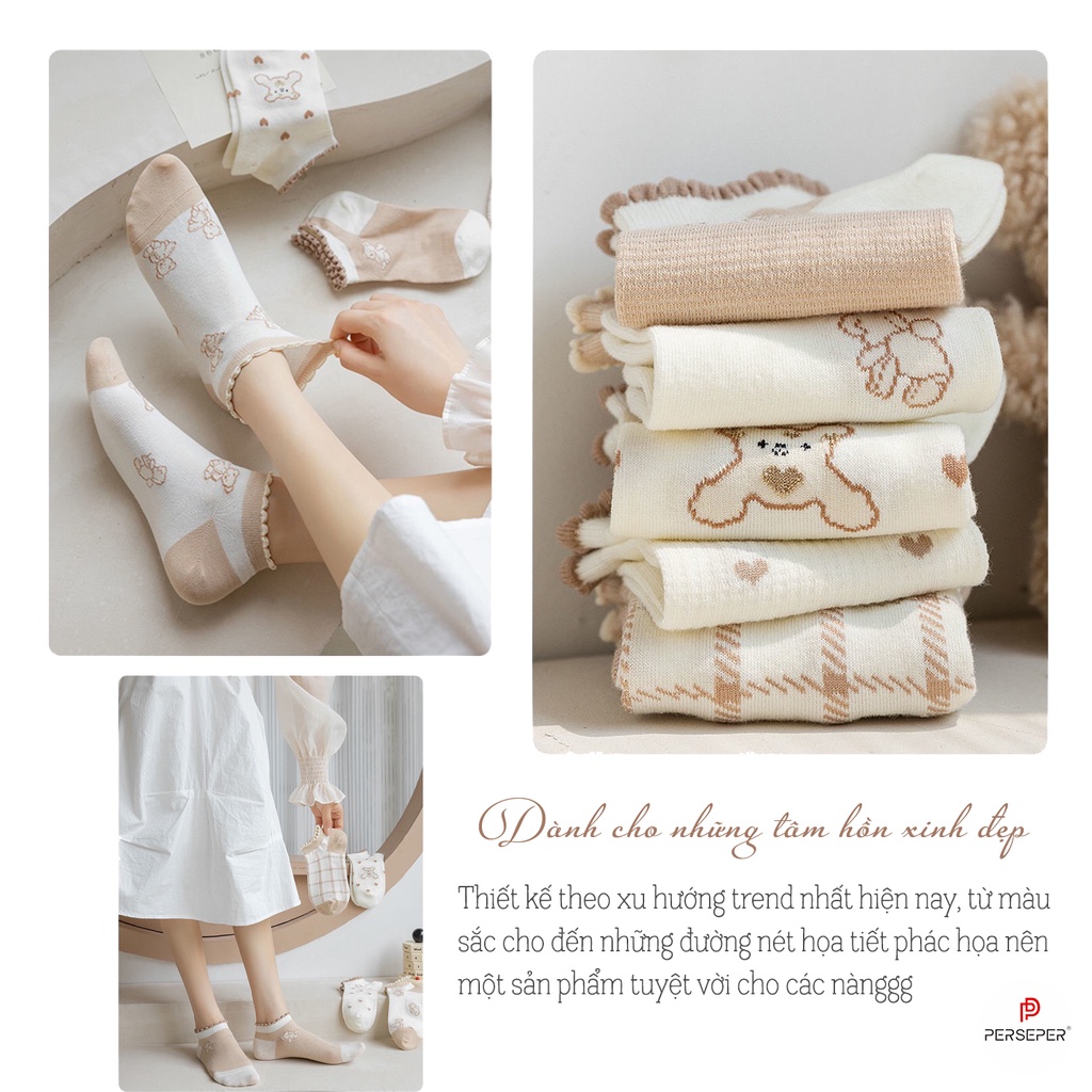 Tất cổ ngắn nữ, vớ nữ cổ bèo chất vải cotton co giãn bốn chiều thoáng khí - Cherry Shop