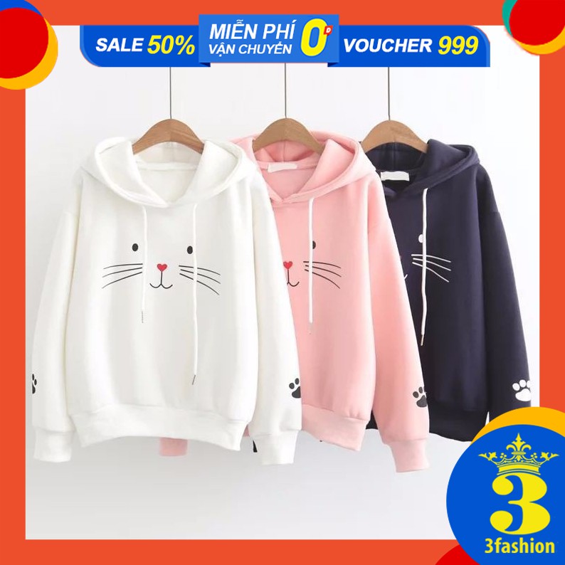 Áo Hoodie Nữ Cute Mặt Mèo Vải Nỉ Bông Êm Ái Thiết Kế Dễ Thương Đáng Yêu - MSP T29