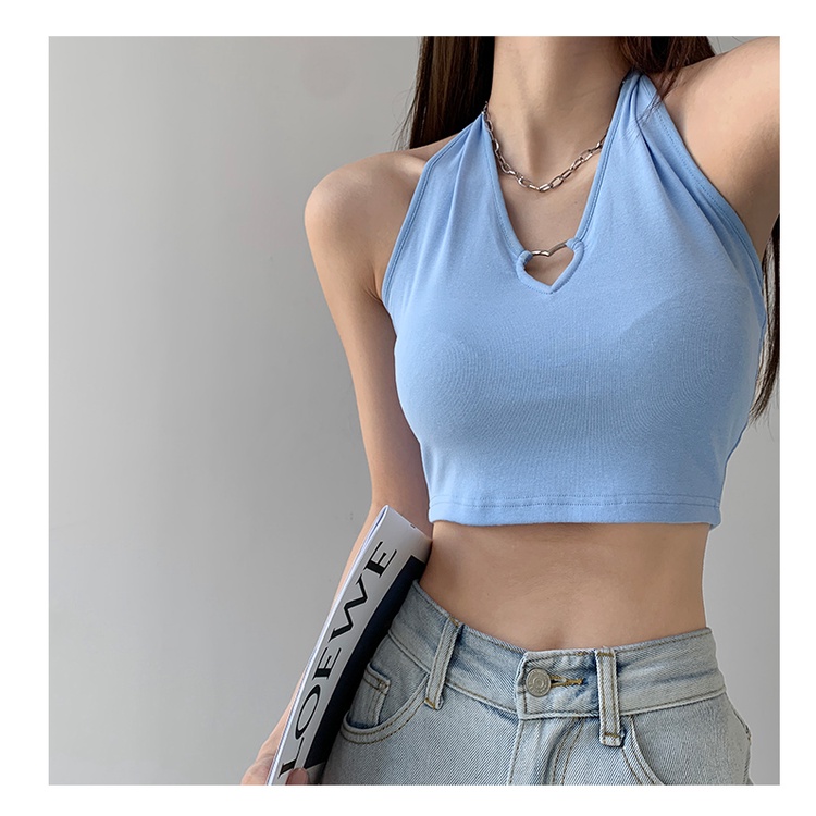 DUNEA Áo Tank Top Không Tay Họa Tiết Trái Tim Kim Loại Quyến Rũ Cho Nữ