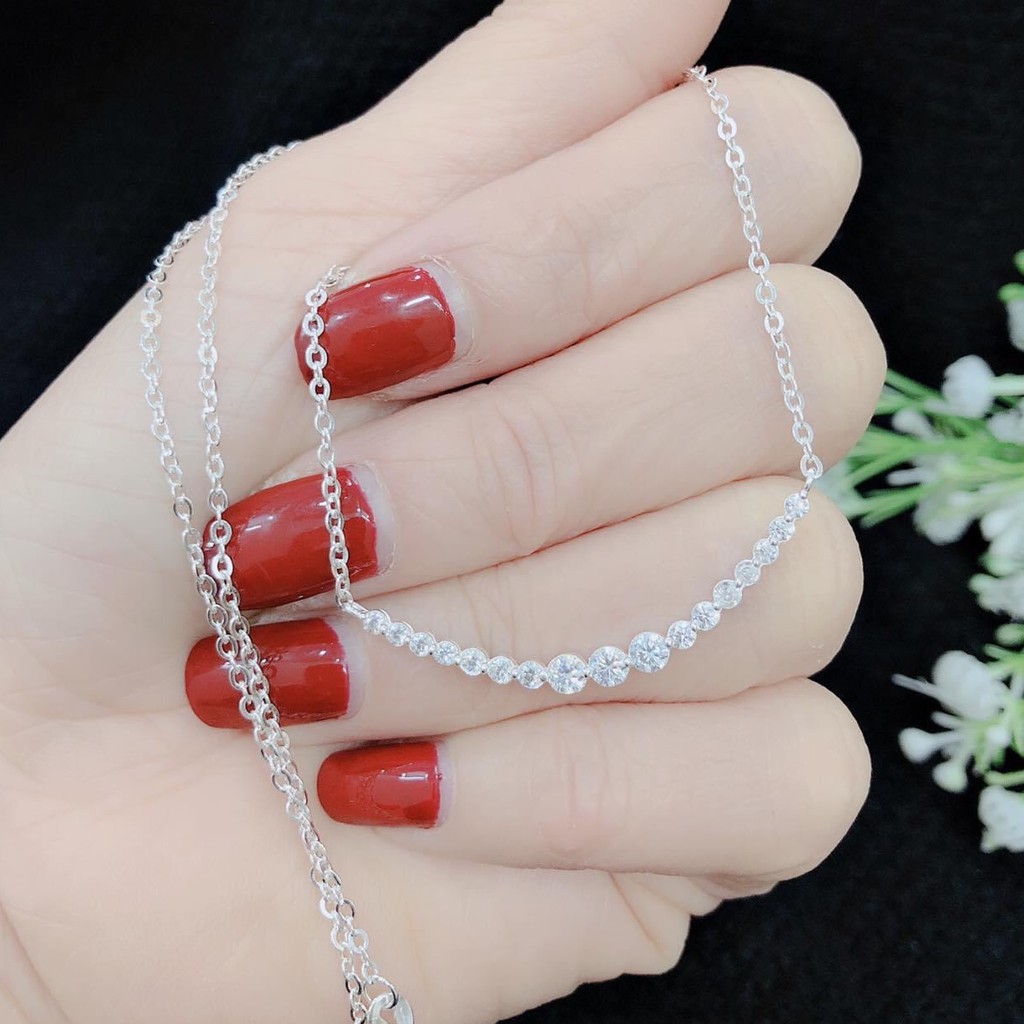 Dây chuyền liền mặt đá dài. Bạc chuẩn