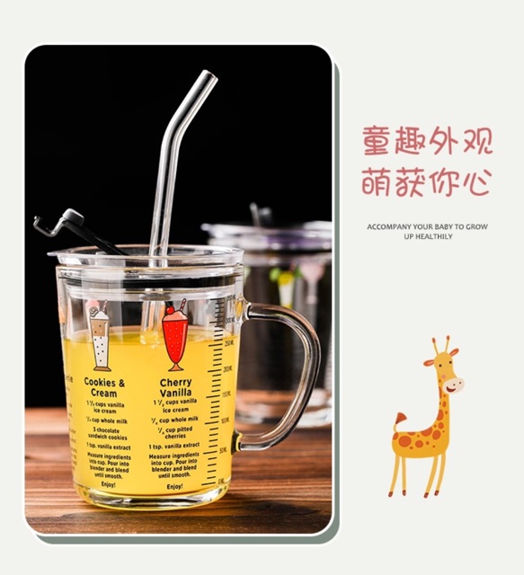 Cốc thuỷ tinh có vạch chia ml và ống hút | BigBuy360 - bigbuy360.vn