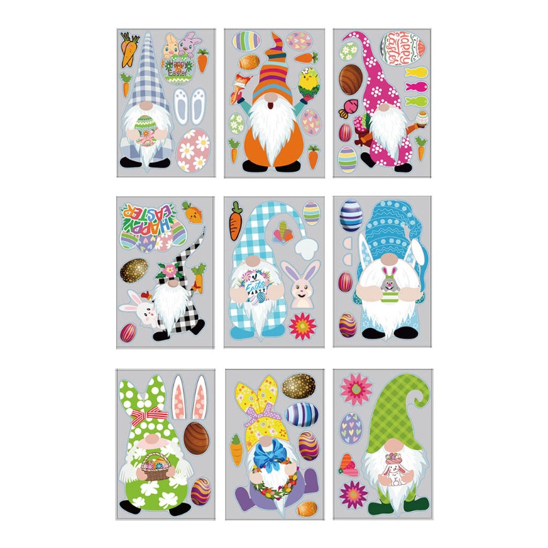 Set 9 Miếng Dán Cửa Sổ Trang Trí Hình Thỏ Phục Sinh