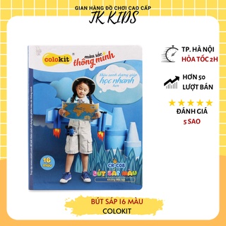 Màu sáp cho bé mới tập tô Colokit CR C08 16 màu mịn đẹp, màu sắc tươi sáng có ô ghi bảng tên